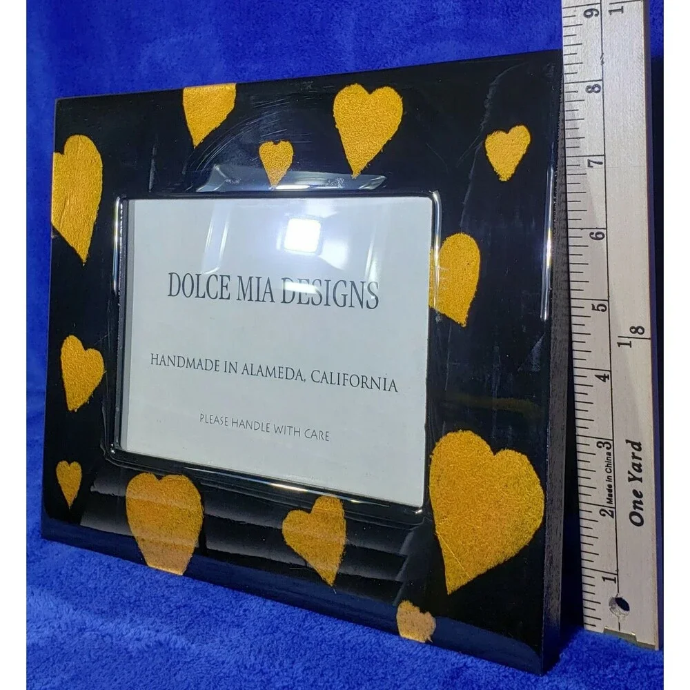 Dolce Mia Designs Picture Frame Handmade ~ Black w/Gold Hearts